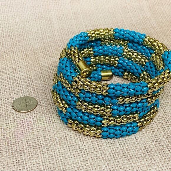 Turquoise and Gold Memory Coil Bracelet - Picture 1 of 2